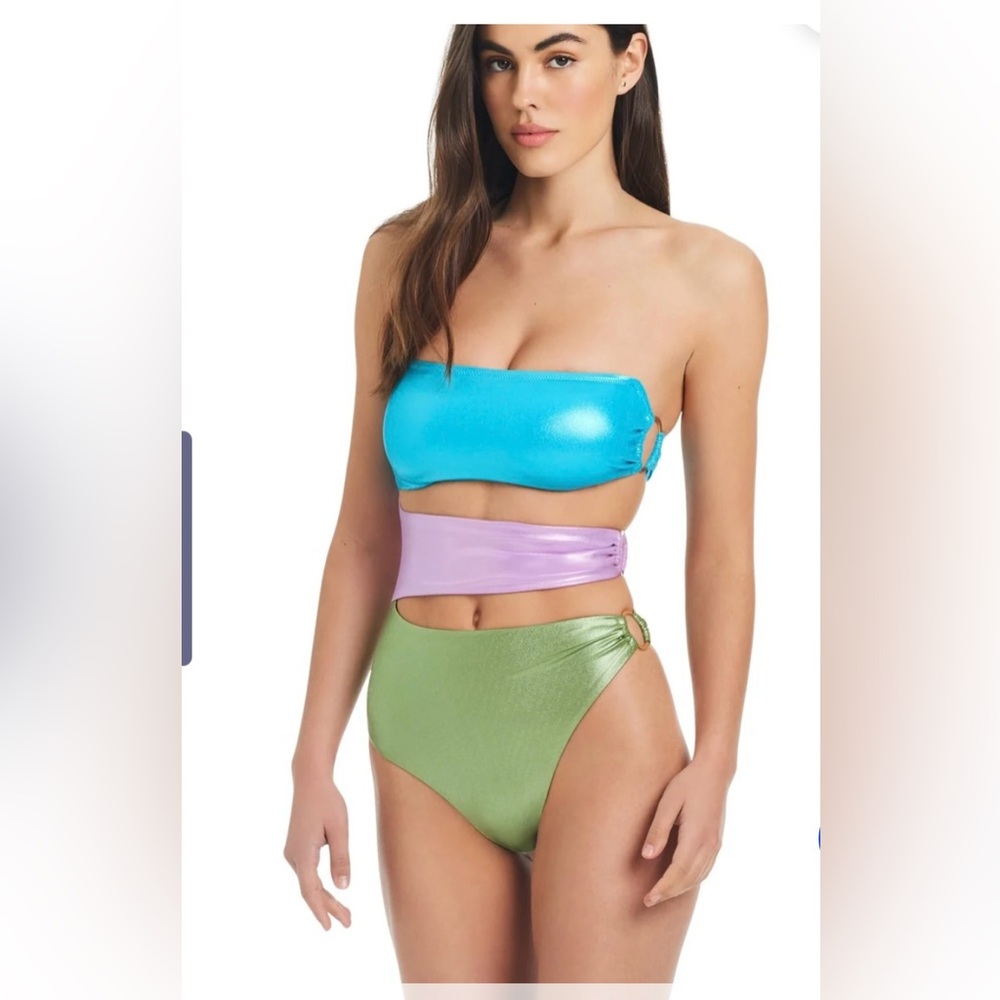 RED CARTER COLORBLOCK BANDEAU ONE PIECE SWIMSUIT
